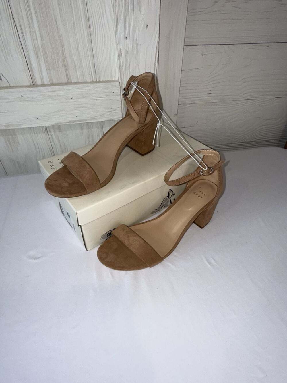 A New Day Women's Michaela Suede Open Toe Heels Pumps Taupe Size 9